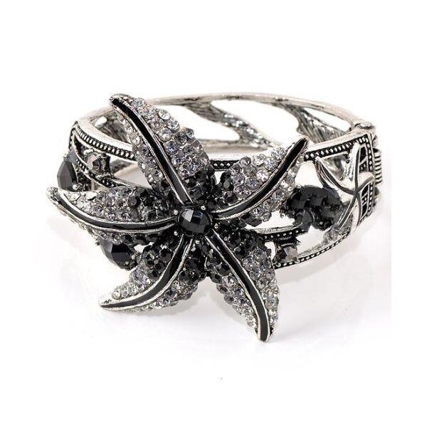 Armband Strass Seestern Tibet Silber schwarz weiß