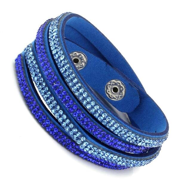 Wickel Lederarmband Strass Deep Blue   im Organza Beutel