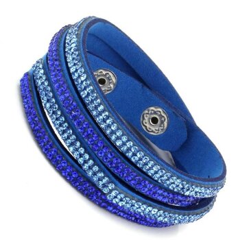 Wickel Lederarmband Strass Deep Blue im Organza Beutel