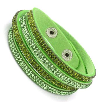 Wickel Lederarmband Strass GREEN im Organza Beutel