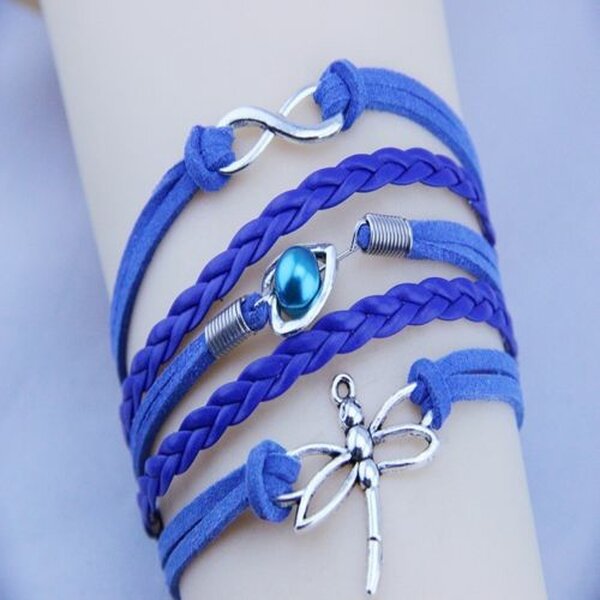 Armband Libelle & Infinity mit Perle blau