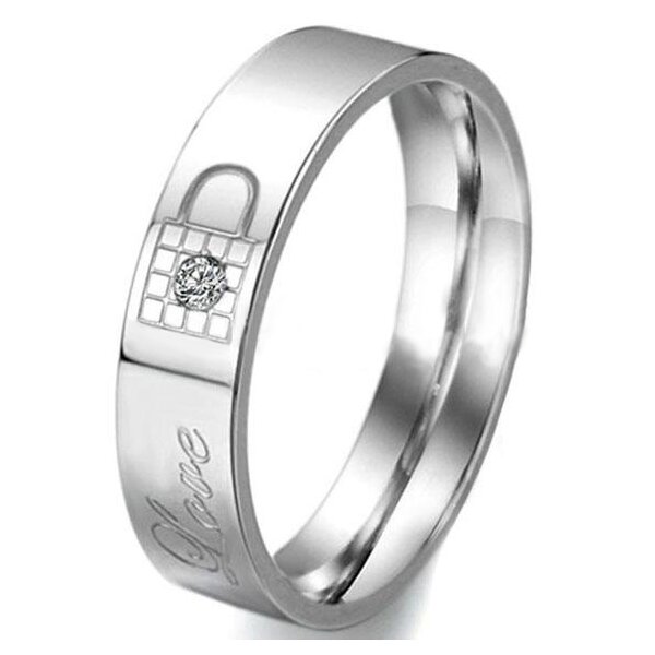 Herrenring 5mm Love Schloß silbernfarben aus 316 L Edelstahl mit Zirkonia
