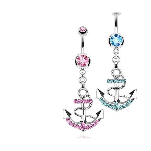 Bauchnabel Piercing Anker mit Strass  fuchsia oder aqua 316 L  Chirurgen Stahl - Farbwahl