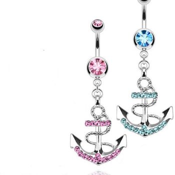 Bauchnabel Piercing Anker mit Strass fuchsia oder aqua...