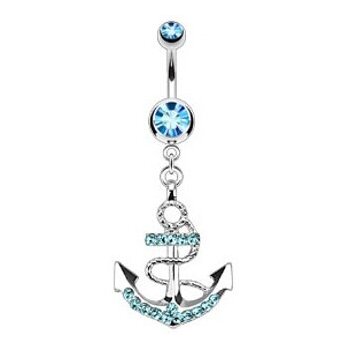 Bauchnabel Piercing Anker mit Strass fuchsia oder aqua...