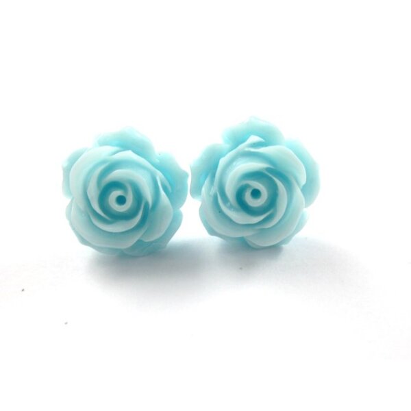 1 Paar Ohr Stecker Blüte  mint pastell  im  Organza Beutel