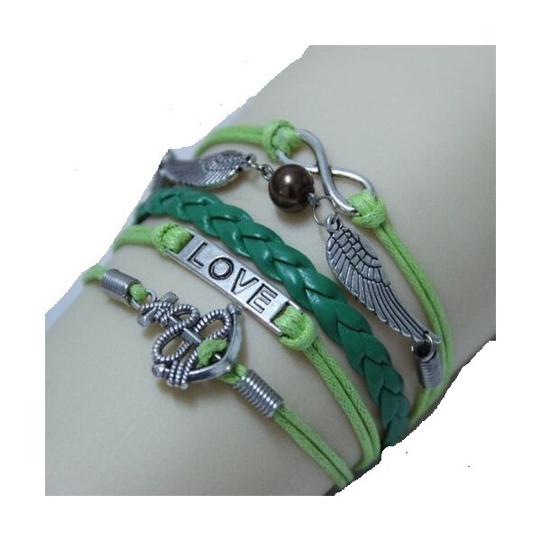 Armband Anker & Flügel Infinity mit Perle grün