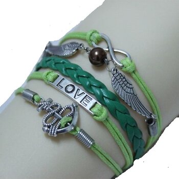 Armband Anker & Flügel Infinity mit Perle grün