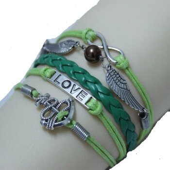 Armband Anker & Flügel Infinity mit Perle grün