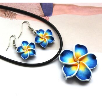 Schmuckset Blüten Ohrstecker & Collier weiß türkis gelb...