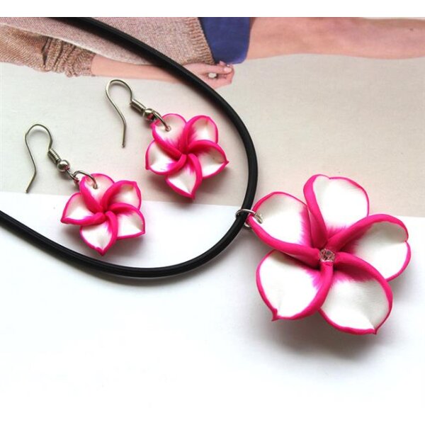 Schmuckset Blüten Ohrstecker & Collier magenda weiß im...