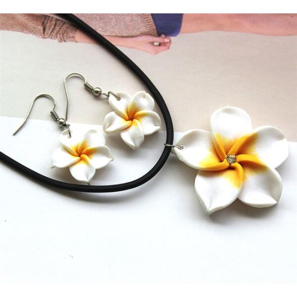 Schmuckset  Blüten Ohrstecker  & Collier gelb weiß  im Etui