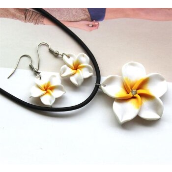 Schmuckset Blüten Ohrstecker & Collier gelb weiß im Etui