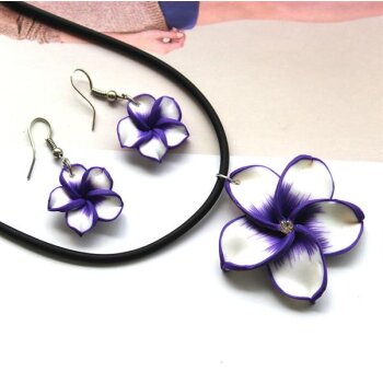 Schmuckset Blüten Ohrstecker & Collier violett weiß...