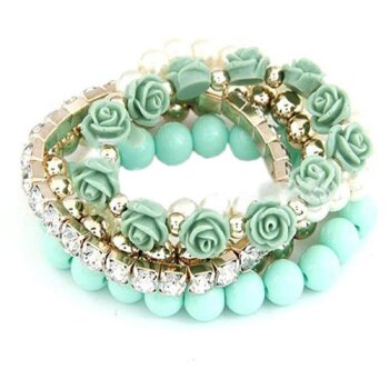 Rosen & Perlen Armbänder SET 5 tlg. pastell grün im...