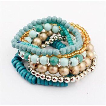 Bohemia Style Perlen Armbänder SET 7 tlg. Petrol / gold...