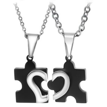 Partnerketten Puzzle mit Herz schwarz Edelstahl inkl....