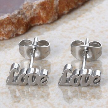 1 Paar Ohrstecker LOVE Edelstahl silber im Organza Beutel