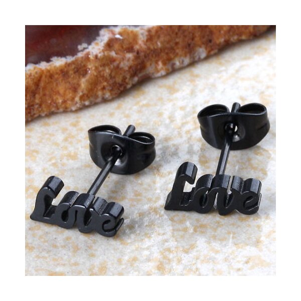 1 Paar Ohrstecker LOVE Edelstahl schwarz im Organza...