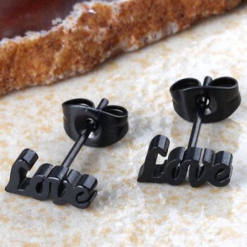 1 Paar Ohrstecker LOVE Edelstahl schwarz im Organza...