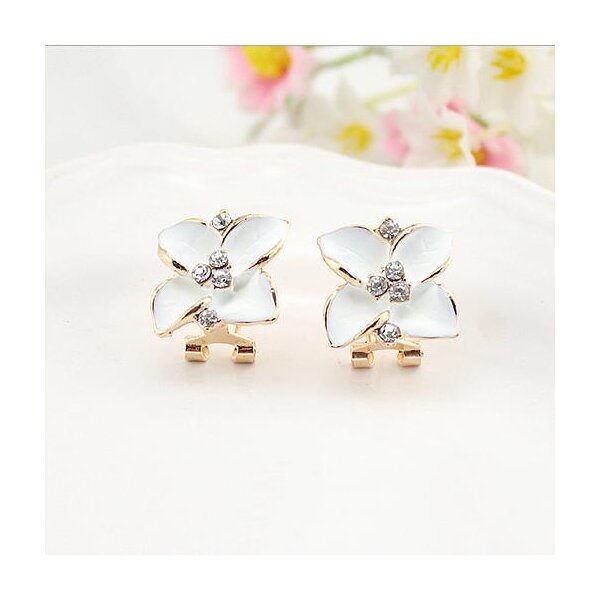 1 Paar Ohr Stecker & Clip Blüte weiß mit Zirkonia vergoldet im Schmuck Beutel