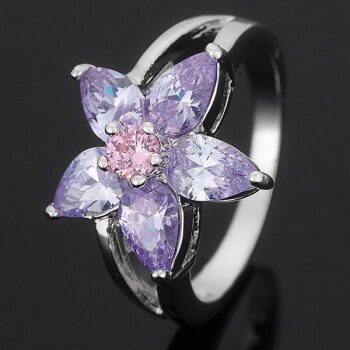 Ring Blte Saphir & Amethyst vergoldet im Etui