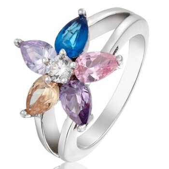 Ring Blüte Amethyst, Saphir, Tansanit & Topas vergoldet...