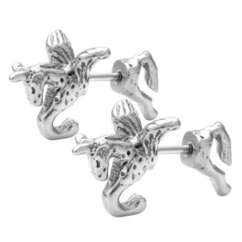 1 Fake Plug EINHORN silber Edelstahl im Schmuck Beutel