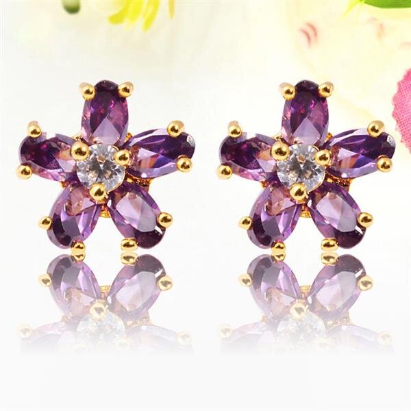 1 Paar Ohr Stecker Blüte Amethyst & Topas vergoldet im...