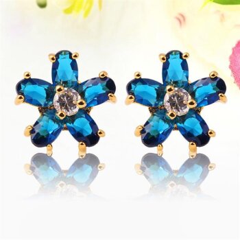 1 Paar Ohr Stecker Blüte Saphir blau & Topas vergoldet im...