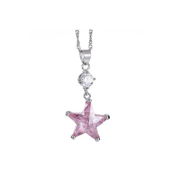 Stern Anhänger rosa Saphir vergoldet inkl. Kette im Schmuck Beutel