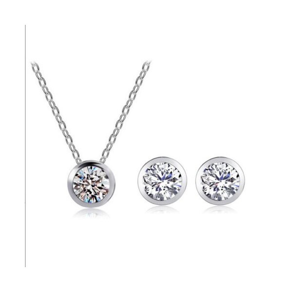 Schmuckset Solitaire Kette & Ohrstecker Topas weiß vergoldet