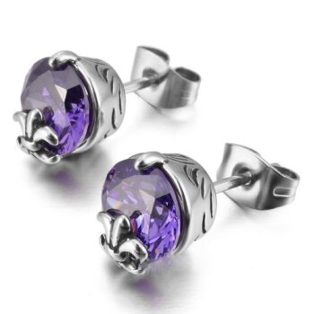 1 Paar Ohrstecker / Plug Fleur des Lis mit Amethyst...