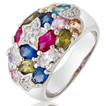 Ring STAR GLAM multicolour mit Weißgold vergoldet im Etui