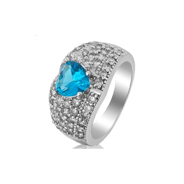 Ring Herz GLAM Aqua mit Weißgold vergoldet im Etui