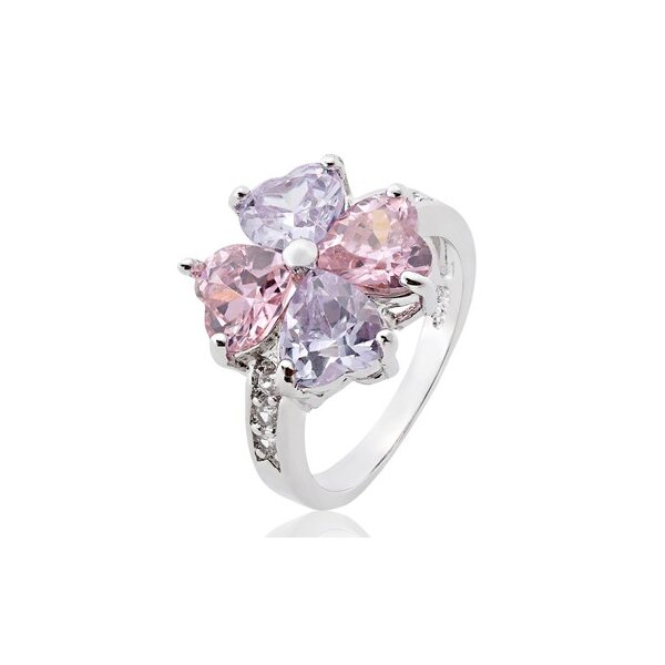 Ring Kleeblatt Saphire & Amethyste vergoldet im Etui