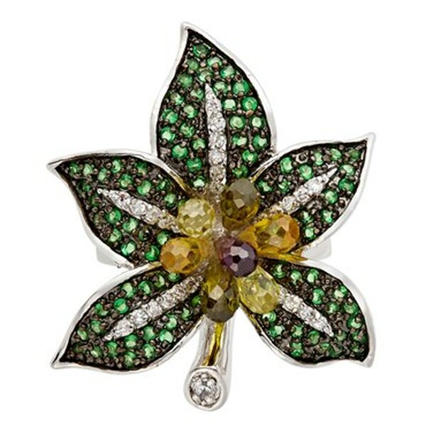 Ring Blte grne Smaragde & weie Topase vergoldet im Etui Gr. 52 - Durchmesser 16,5 mm