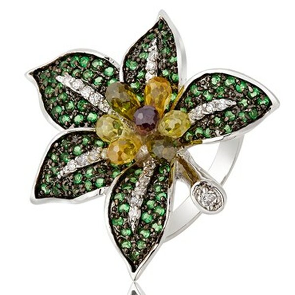 Ring Blte grne Smaragde & weie Topase vergoldet im Etui Gr. 56 - Durchmesser 18,0 mm