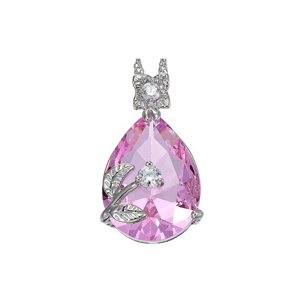 Anhänger Tropfen Saphir rosa mit Blüte vergoldet inkl. Kette im Schmuck Beutel