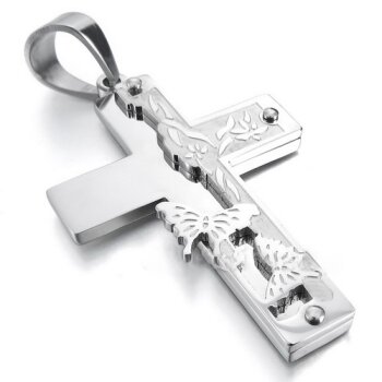 Kreuz Anhänger Schmetterlinge 3D Edelstahl inkl. Kette...