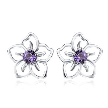 1 Paar Ohr Stecker Hibiskus Blüte Amethyst 925 Silber...