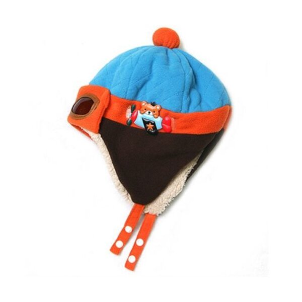 Kinder Piloten Mütze mit Teddy blau & orange