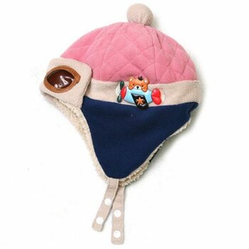 Kinder Piloten Mütze mit Teddy dunkel blau & rosa
