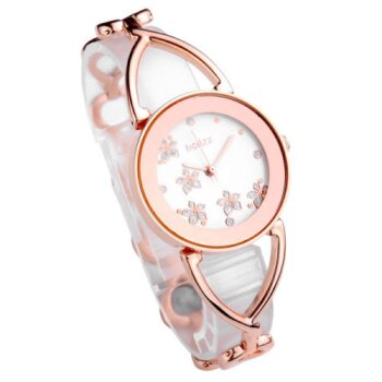 Damen Edelstahl Armbanduhr Blüten Rosegold