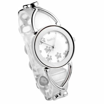 Damen Edelstahl Armbanduhr Blüten Silber