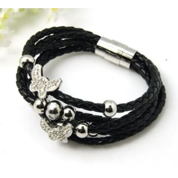 PU Lederarmband Silber Schmettering & Perlen mit Strass...