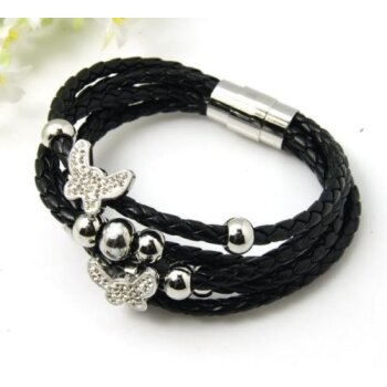 PU Lederarmband Silber Schmettering &  Perlen mit Strass...