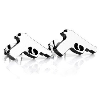1 Paar Ohrstecker Pistole Edelstahl silber im Organza...
