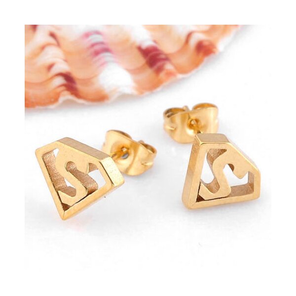 1 Paar Ohrstecker Superheld Edelstahl gold im Organza...