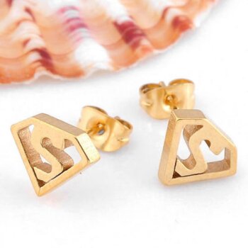 1 Paar Ohrstecker Superheld Edelstahl gold im Organza...